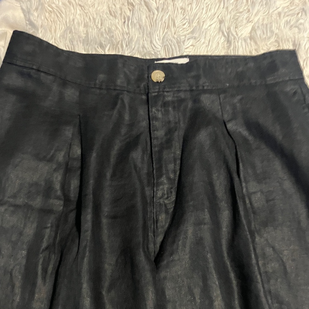 Halston Black 100% Linen pants wide leg Size 12